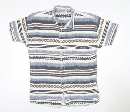 BEST Men’s Multicoloured Size 18 Aztec Striped Cotton Button-Up Shirt