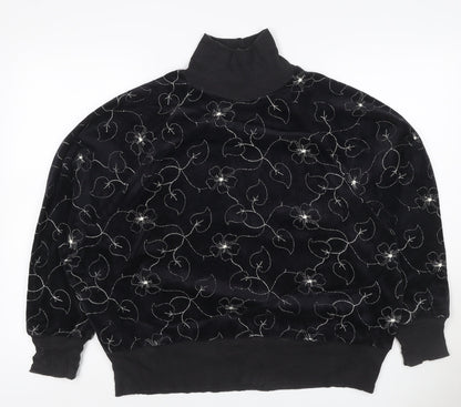 St Michael Women Black UK 18 Floral Embroidered Roll Neck Sweatshirt