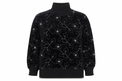 St Michael Women Black UK 18 Floral Embroidered Roll Neck Sweatshirt