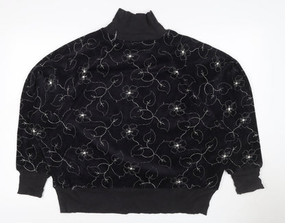 St Michael Women Black UK 18 Floral Embroidered Roll Neck Sweatshirt