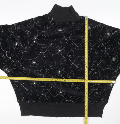 St Michael Women Black UK 18 Floral Embroidered Roll Neck Sweatshirt