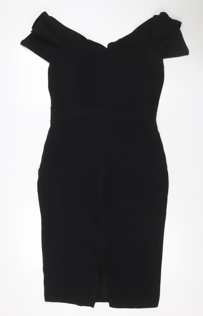 Quiz Women’s Black UK 12 Bodycon Knee Length Flared Sleeve Dress