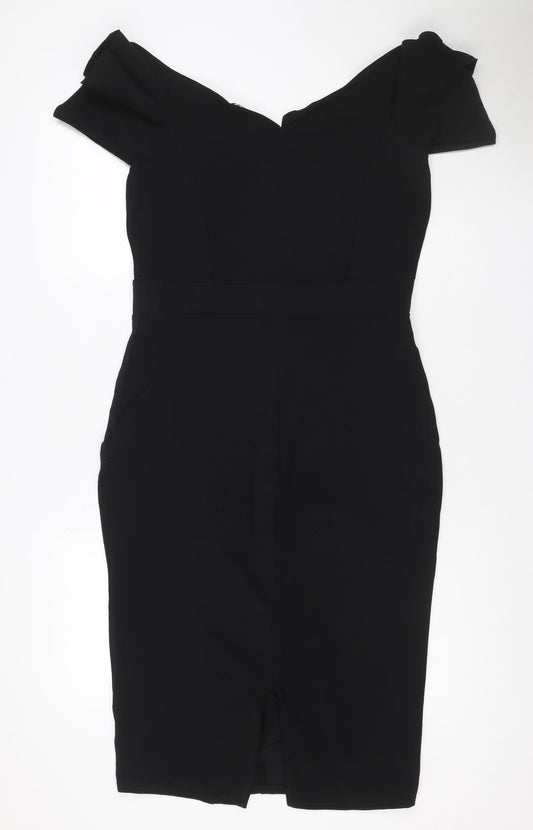Quiz Women’s Black UK 12 Bodycon Knee Length Flared Sleeve Dress
