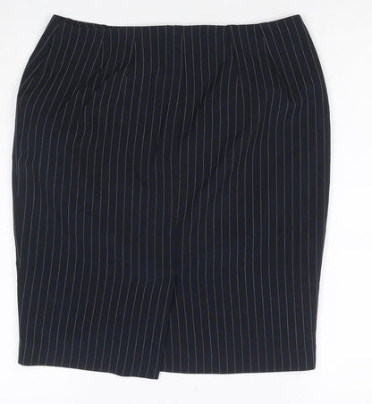 Marks & Spencer Women Navy Size 10 Pinstripe Pencil Knee Skirt