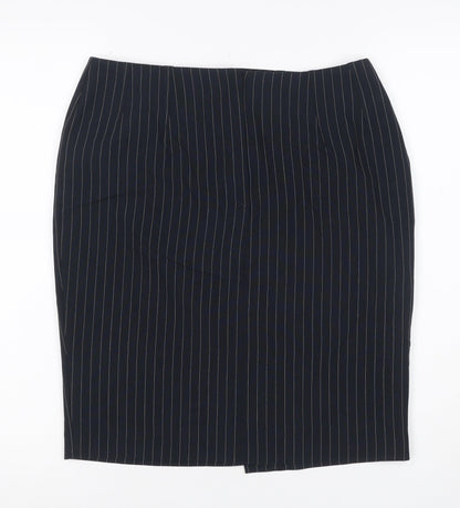Marks & Spencer Women Navy Size 10 Pinstripe Pencil Knee Skirt