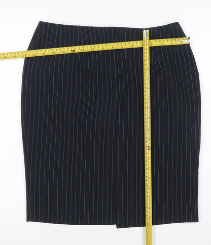 Marks & Spencer Women Navy Size 10 Pinstripe Pencil Knee Skirt