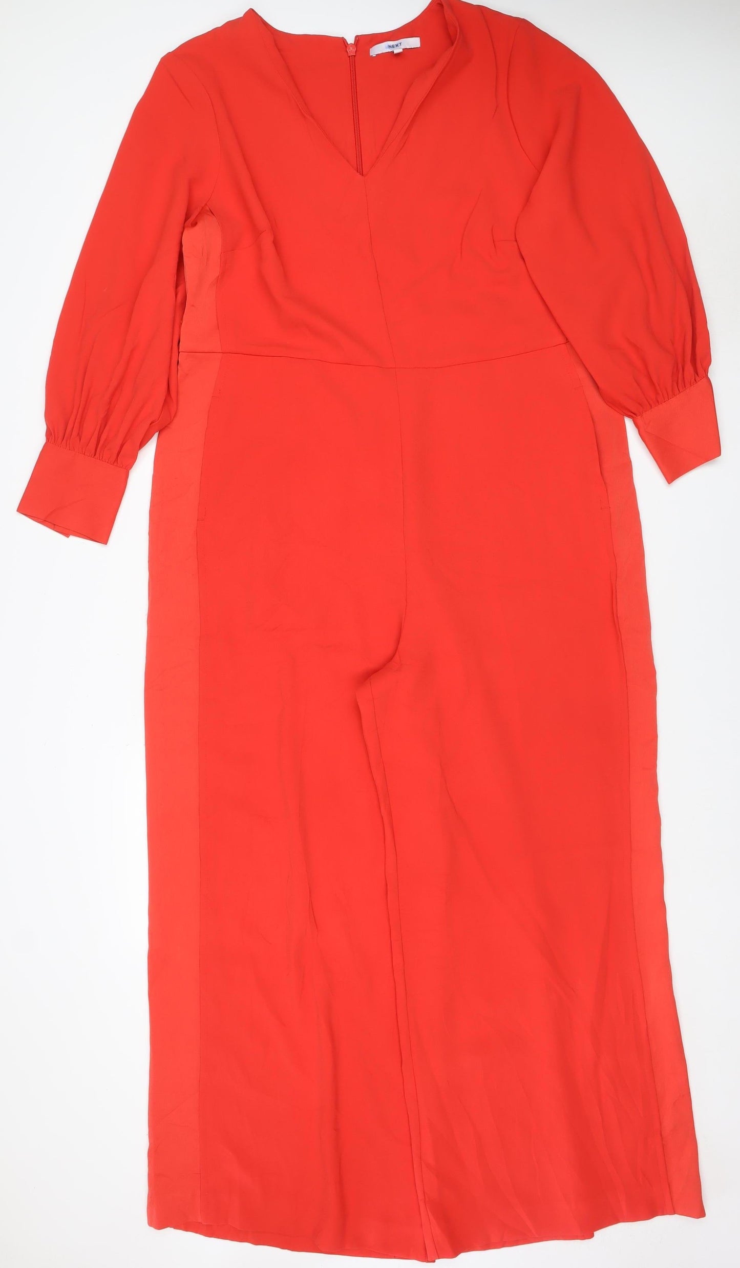 NEXT Women Red UK 18 Long Sleeve V-Neck Wide-Leg Jumpsuit