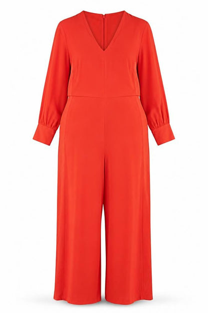 Next Women Red UK 18 Long Sleeve V-Neck Wide-Leg Jumpsuit