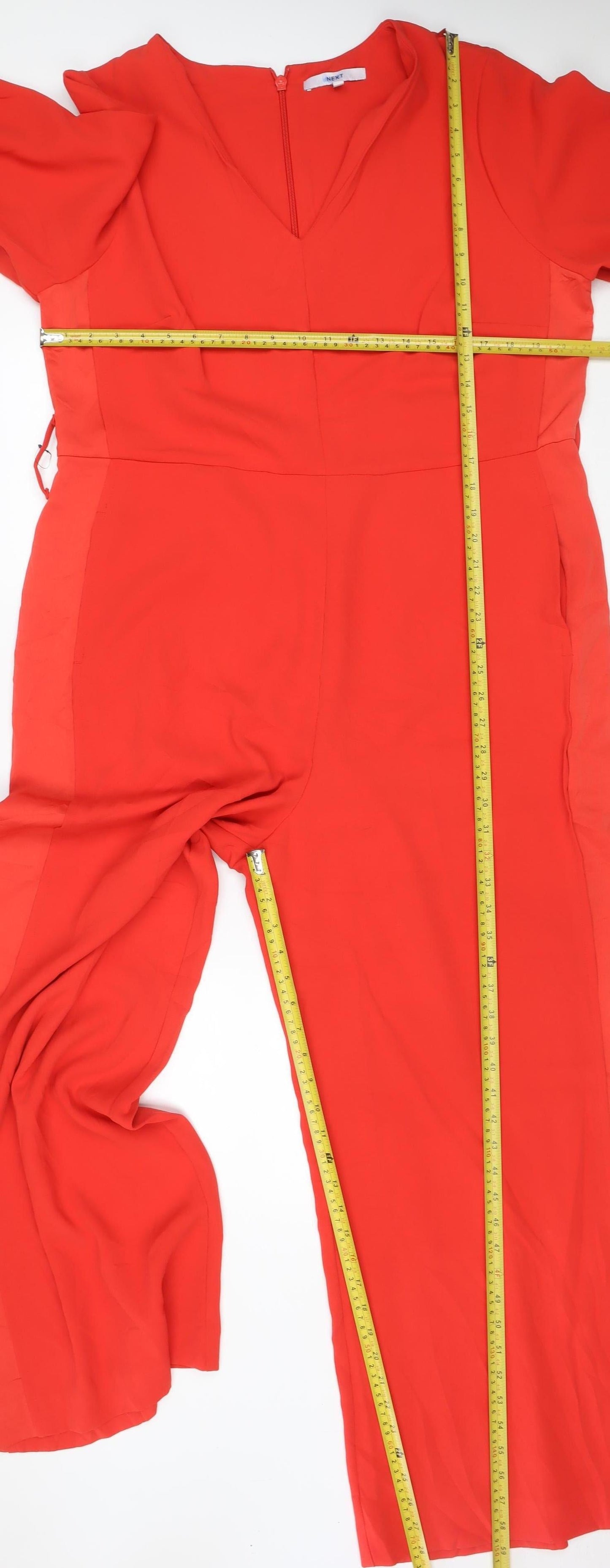 NEXT Women Red UK 18 Long Sleeve V-Neck Wide-Leg Jumpsuit