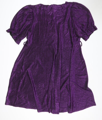 Yours Women Purple Glitter Maxi Bodycon Dress UK 26-28 Puff Sleeve