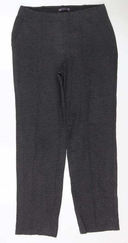 Marks & Spencer Women Grey Size 12 Regular Stretch Straight Trousers