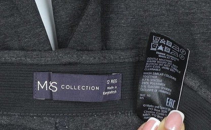 Marks & Spencer Women Grey Size 12 Regular Stretch Straight Trousers