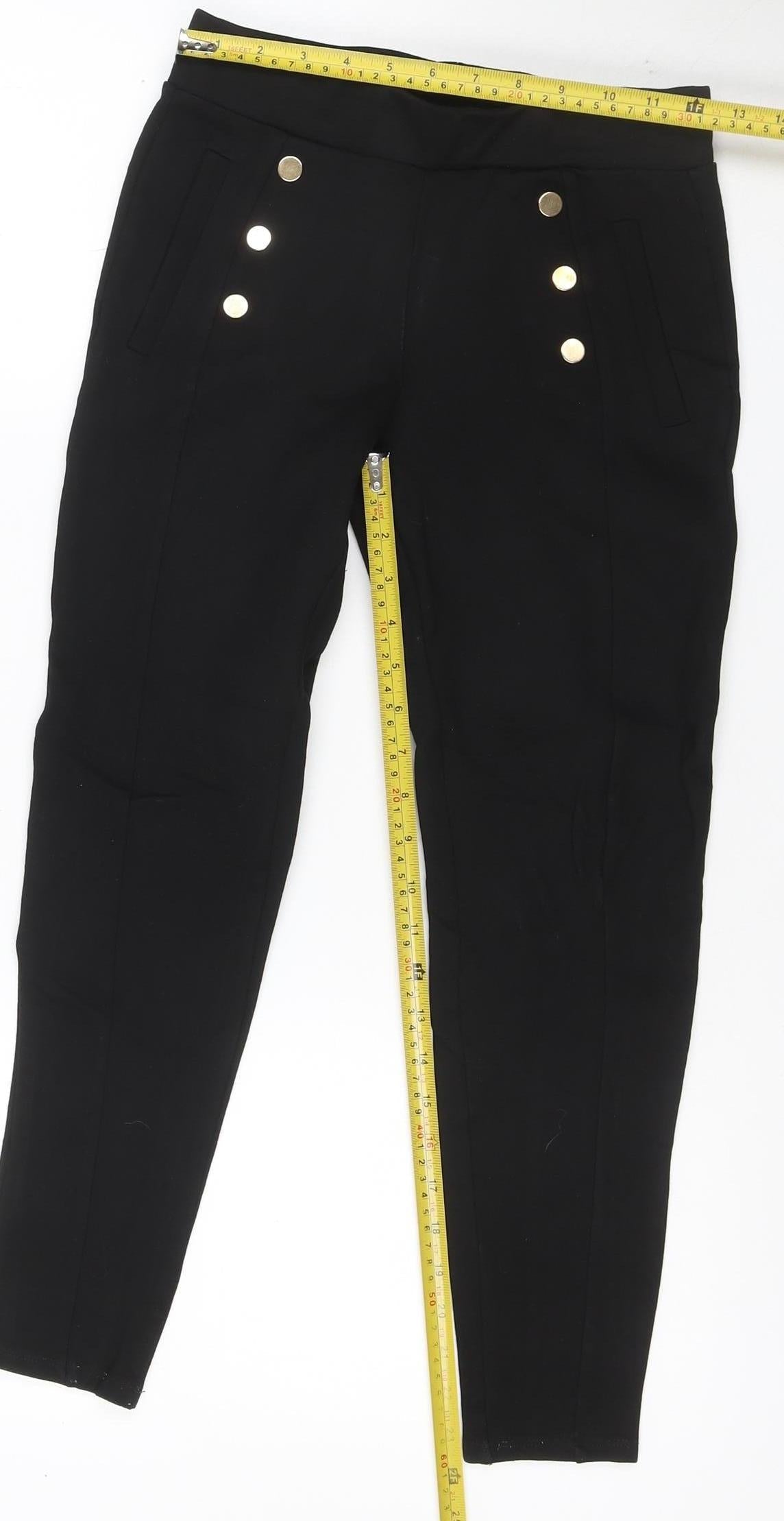 Zara Women’s Black UK 8 High Rise Tapered Ankle Trousers Gold Buttons