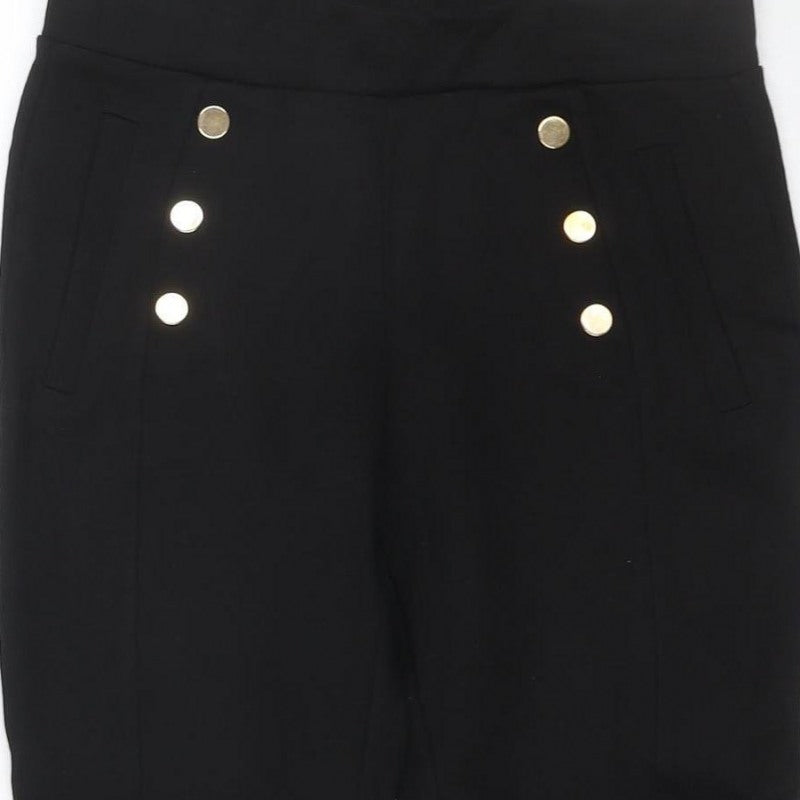 Zara Women’s Black UK 8 High Rise Tapered Ankle Trousers Gold Buttons