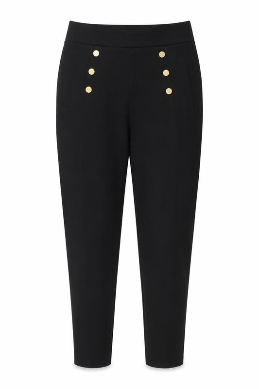 Zara Women’s Black UK 8 High Rise Tapered Ankle Trousers Gold Buttons