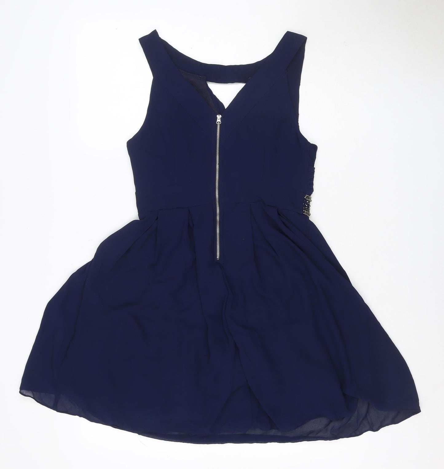 Lipsy Women Blue M Fit & Flare Beaded Pleated Party Dress