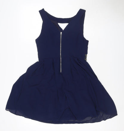 Lipsy Women Blue M Fit & Flare Beaded Pleated Party Dress