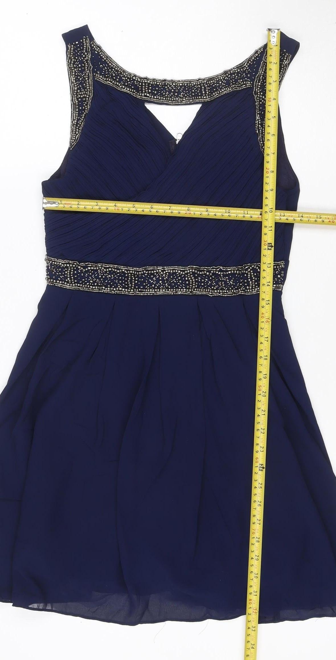 Lipsy Women Blue M Fit & Flare Beaded Pleated Party Dress