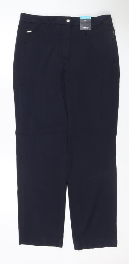 M&S Women’s Blue Size 14 Regular Straight Leg Stretch Trousers