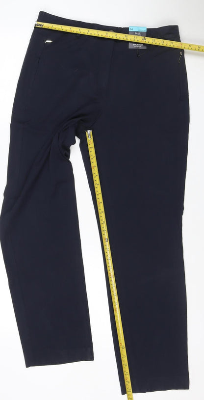 M&S Women’s Blue Size 14 Regular Straight Leg Stretch Trousers