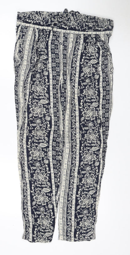 Marks & Spencer Women's Blue Floral Harem Trousers UK 14 Viscose