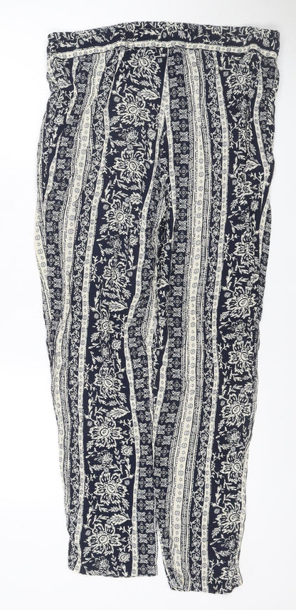 Marks & Spencer Women's Blue Floral Harem Trousers UK 14 Viscose