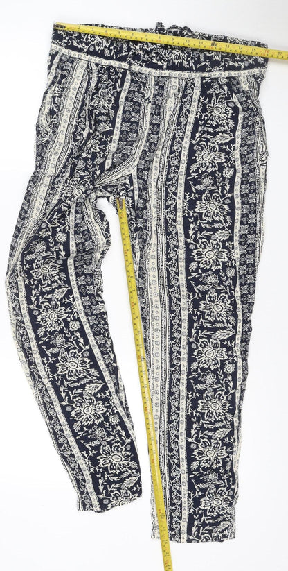 Marks & Spencer Women's Blue Floral Harem Trousers UK 14 Viscose