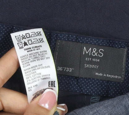 Marks & Spencer Men Blue 36/33 Skinny Fit Stretch Chino Trousers NWT
