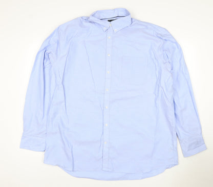 M&S Mens Blue 15.5 Pure Cotton Oxford Button-Down Long Sleeve Shirt