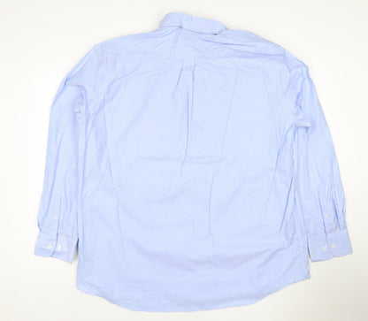 M&S Mens Blue 15.5 Pure Cotton Oxford Button-Down Long Sleeve Shirt