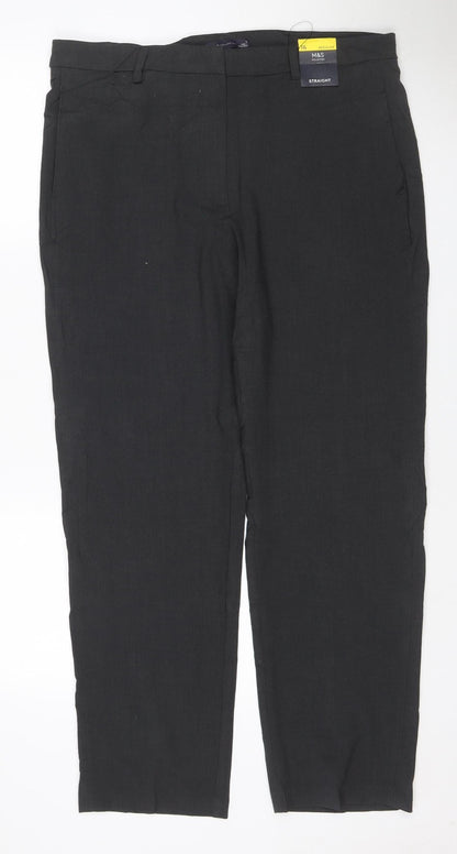 Marks & Spencer Women's Black Size 16 Regular Straight Leg Trousers