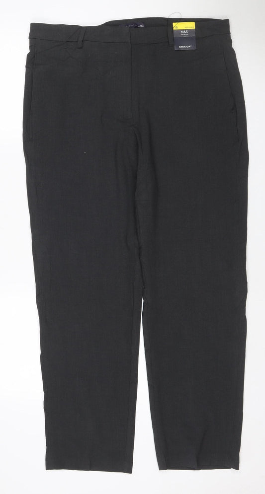 Marks & Spencer Women's Black Size 16 Regular Straight Leg Trousers