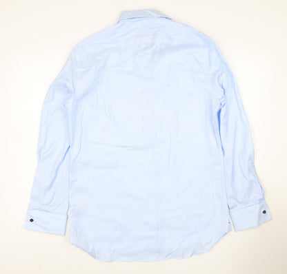 Marks and Spencer Men Blue 15.5 Slim Fit Cotton Tailored Dress Shirt