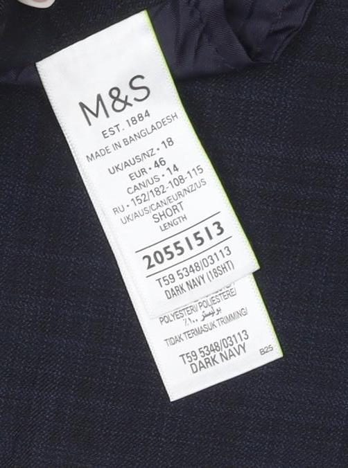 M&S Women’s Navy Blue UK 18 Tailored Straight Dress Trousers