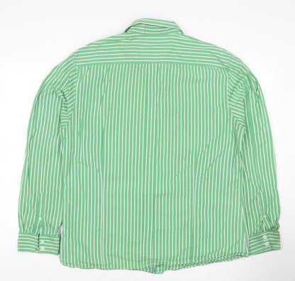 Lime Men Green White Striped Cotton Button-Up Shirt XL Long Sleeve