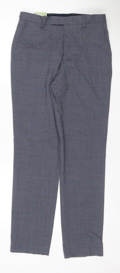 Marks & Spencer Men Blue/Grey Check Slim Fit Dress Trousers 28x31 NWT