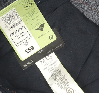Marks & Spencer Men Blue/Grey Check Slim Fit Dress Trousers 28x31 NWT