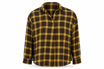 UNIQLO Women’s Brown Yellow Plaid Cotton Flannel Button-Up Shirt Size S