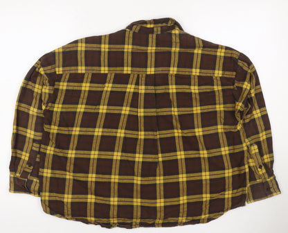 UNIQLO Women’s Brown Yellow Plaid Cotton Flannel Button-Up Shirt Size S
