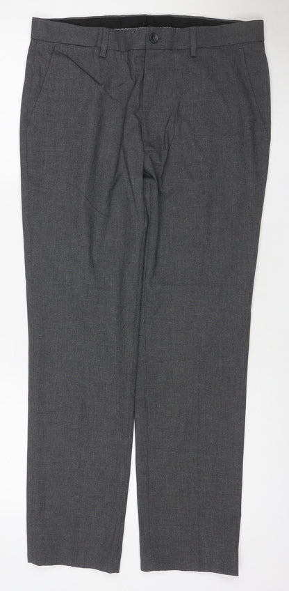 Marks & Spencer Men Grey 32/29 Skinny Herringbone Dress Trousers