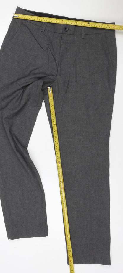 Marks & Spencer Men Grey 32/29 Skinny Herringbone Dress Trousers