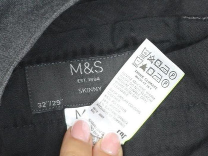Marks & Spencer Men Grey 32/29 Skinny Herringbone Dress Trousers
