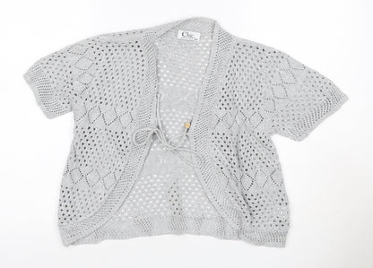 Chic Women Grey S Open Knit Short Sleeve Boho Tie Cardigan