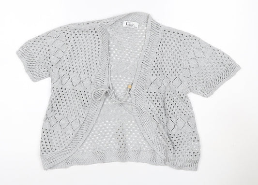 Chic Women Grey S Open Knit Short Sleeve Boho Tie Cardigan