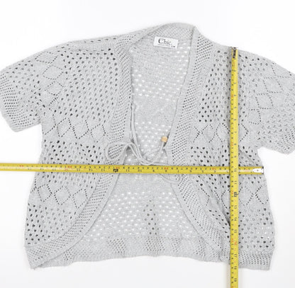 Chic Women Grey S Open Knit Short Sleeve Boho Tie Cardigan