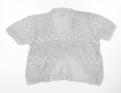Chic Women Grey S Open Knit Short Sleeve Boho Tie Cardigan