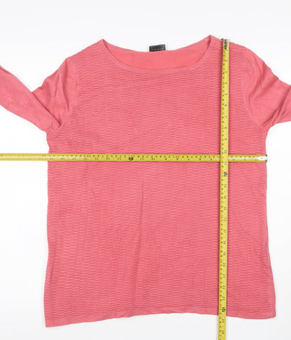 Gerry Weber Women Pink UK 10 Long Sleeve Round Neck Textured Knit Jumper