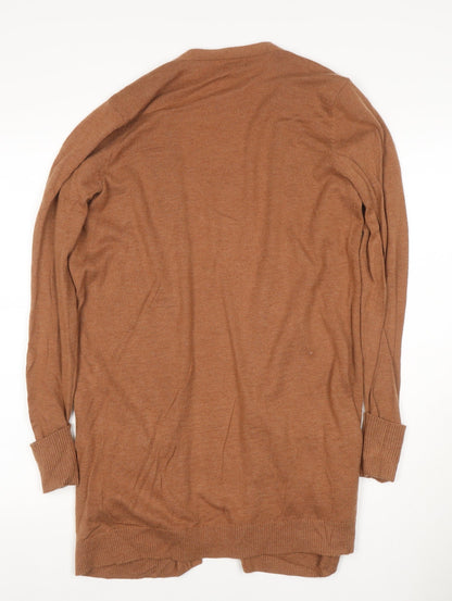 Fat Face Women’s Brown UK 12 Open Knit Longline Cardigan with Pockets