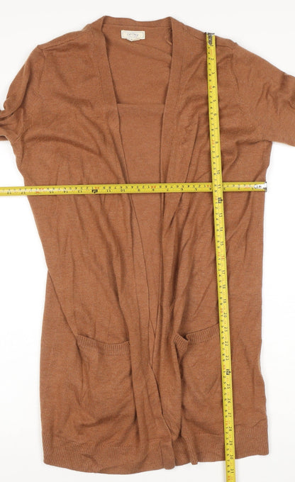 Fat Face Women’s Brown UK 12 Open Knit Longline Cardigan with Pockets