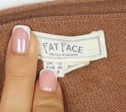 Fat Face Women’s Brown UK 12 Open Knit Longline Cardigan with Pockets